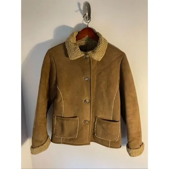 Fjall Sherpa Jacket, Small. Brown Pockets. Faux Suede, Shearling. Thick and warm - Picture 7 of 16